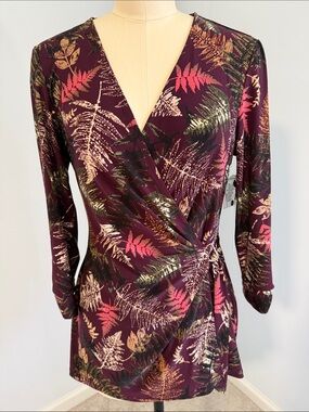 Jones New York Plum Fern-Print Wrap Blouse SZM